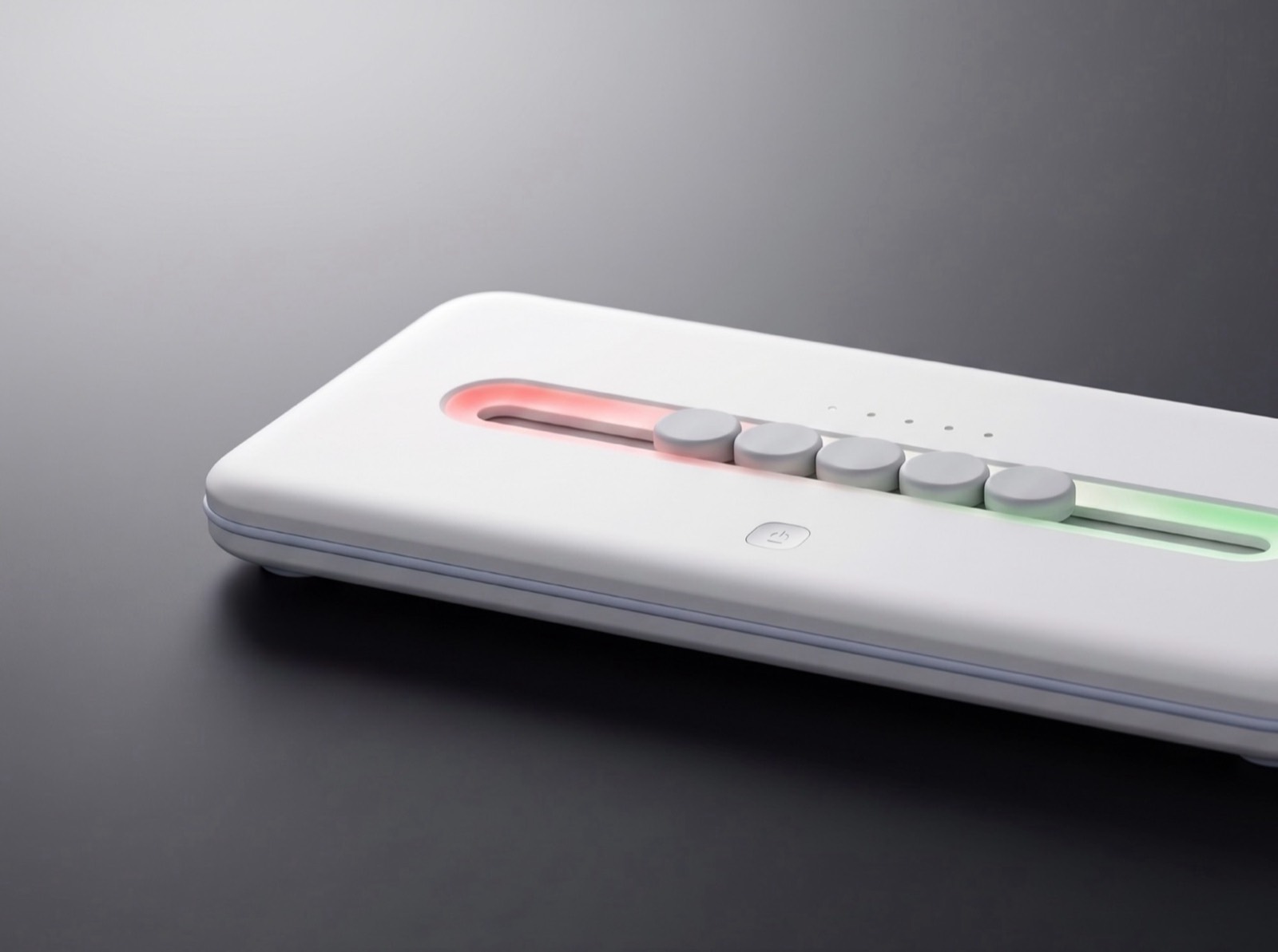 The Abacus desk instrument: five beads on a track lit from red to green