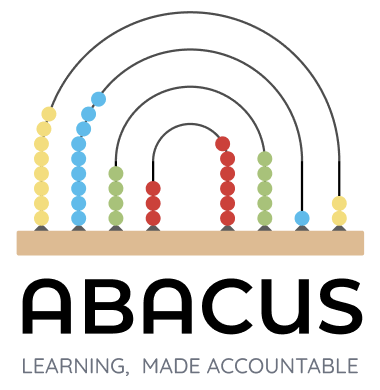 Abacus logo: a rainbow of beads on an abacus frame above the word ABACUS and the line Learning, made accountable